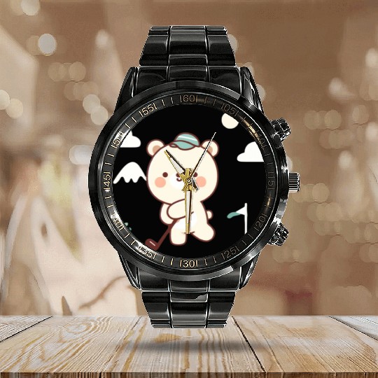 Golfing bears Calendar Steel Band Watch