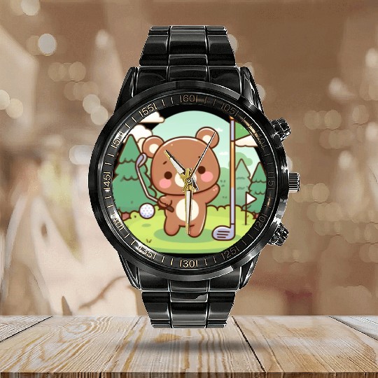 Golfing bears Calendar Steel Band Watch