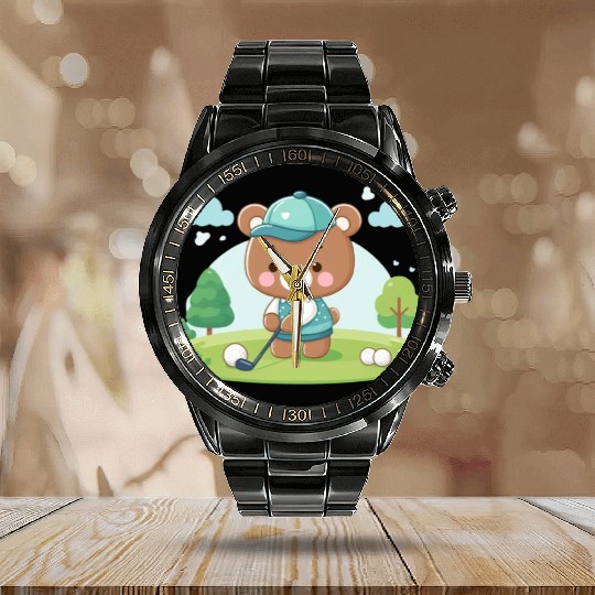 Golfing bears Calendar Steel Band Watch