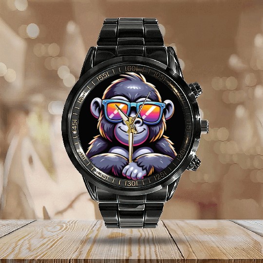 Gorilla With Sunglasses Calendar Steel Band Watch