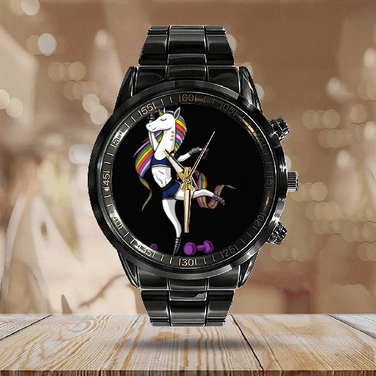 Unicorn Fitness Gym Workout Calendar Steel Band Watch