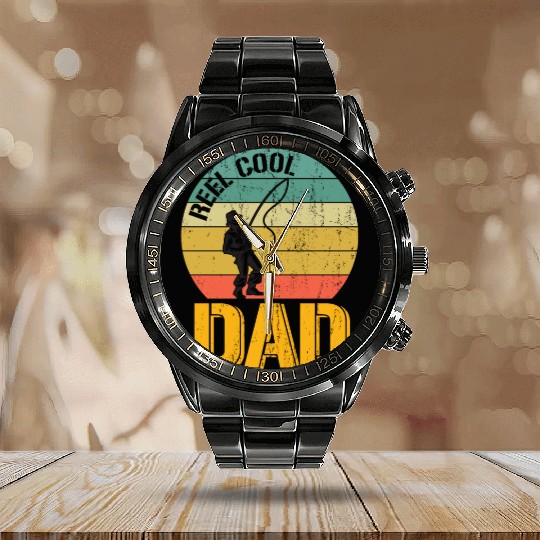 Mens Reel Cool Dad Calendar Steel Band Watch Funny Fisherman Christmas