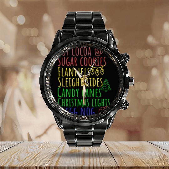 Hot cocoa sugar cookies Christmas lights Calendar Steel Band Watch