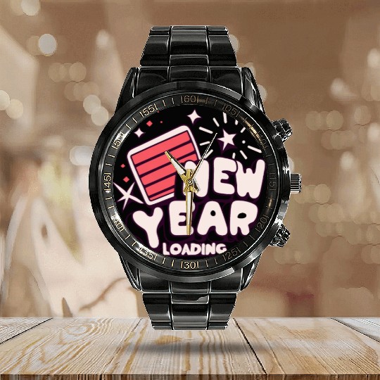 NYE New Year Loading Cheers To Festive New Year's Calendar Steel Band Watch