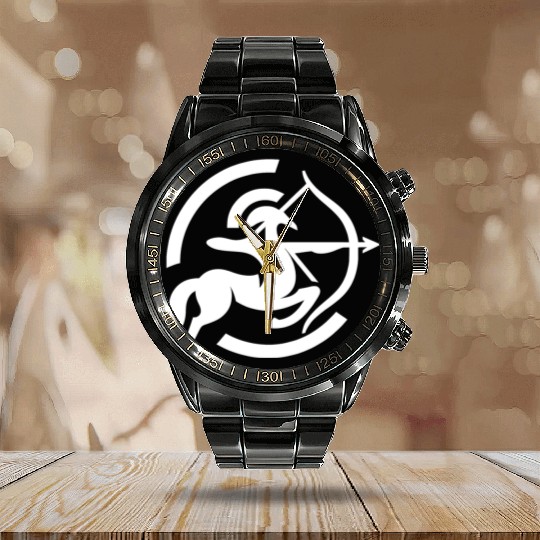 Zodiac Sagittarius Arc Icon Minimalistic White Calendar Steel Band Watch