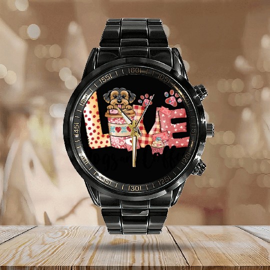 Morkie Dog Coffee Lover Dog Mom Valentines Day Calendar Steel Band Watch