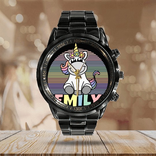 Emily Name Unicorn Calendar Steel Band Watch