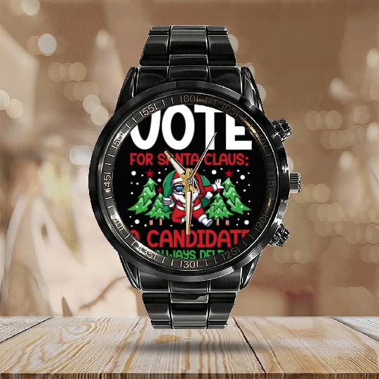 Santa Claus Candidate Christmas Tree Voting Voter Calendar Steel Band Watch