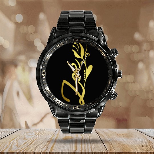 Zoe Name Faux Gold Tulip Flourish Calendar Steel Band Watch