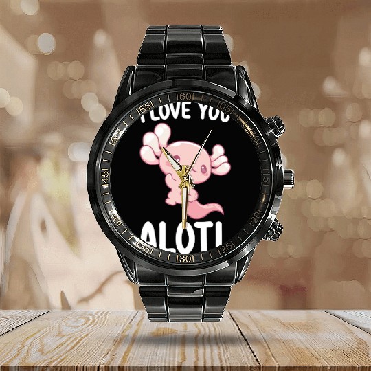 I Love You Alotl Axolotl Valentine's Day Calendar Steel Band Watch