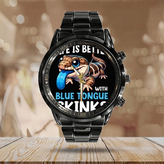 Lizard Collector Reptile Lover Blue Tongue Skink Calendar Steel Band Watch