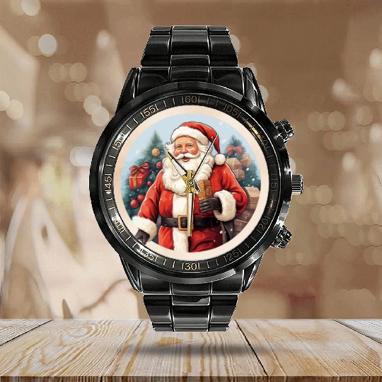 3D christmassticker circle Santa Claus Calendar Steel Band Watch