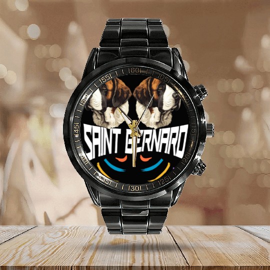 Lover Saint Bernard dog Calendar Steel Band Watch