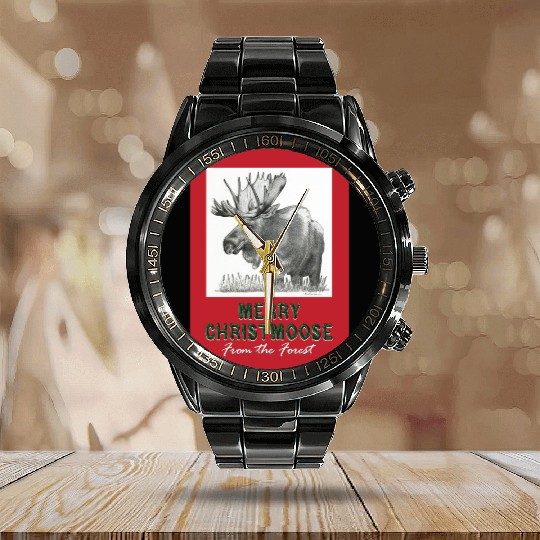 XMAS Card MOOSE Calendar Steel Band Watch