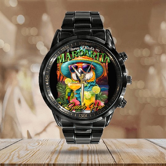 Balanced Diet is A Margarita in Eachs Hands Parrot Calendar Steel Band Watch