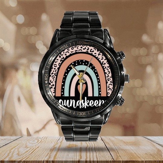 Groundskeeper Rainbow Leopard Funny Groundskeeper Calendar Steel Band Watch