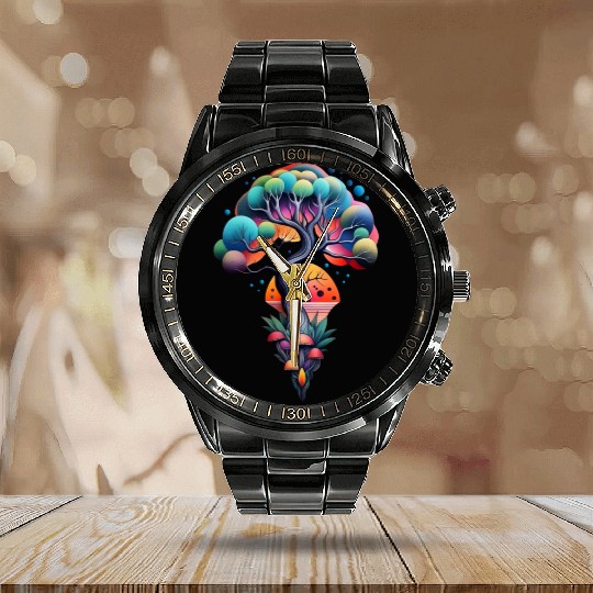 psychedelic Nature illustration Calendar Steel Band Watch