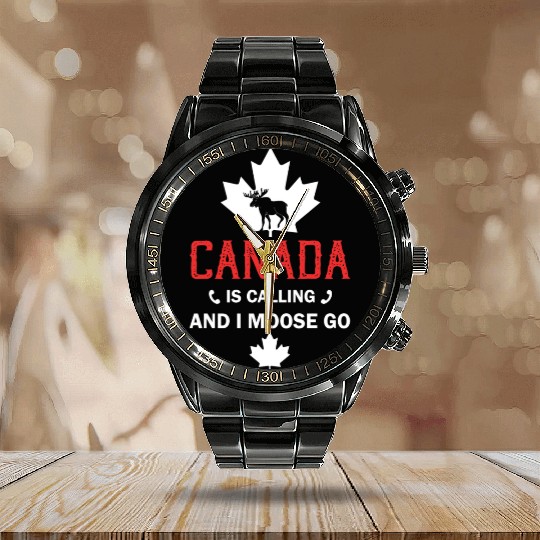 Canada Moose Canadian Flag Maple Leaf Calendar Steel Band Watch