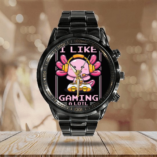 Gaming, Axolotl, Gaming, Video Game, Unicorn Gamer Calendar Steel Band Watch