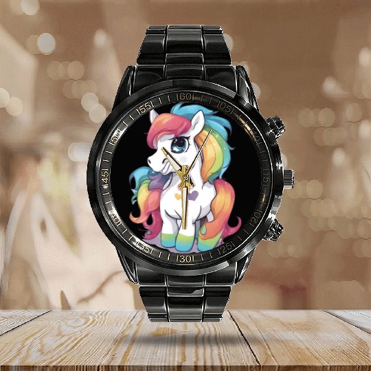 Rainbow Baby Pony Calendar Steel Band Watch