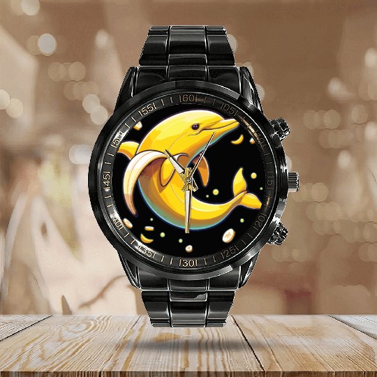 Banana Dolphin Funny Animal Made Of Vegetables Calendar Steel Band Watch