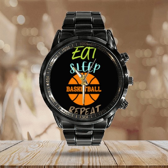 Eat Sleep Repeat Basketball Coach Player Calendar Steel Band Watch