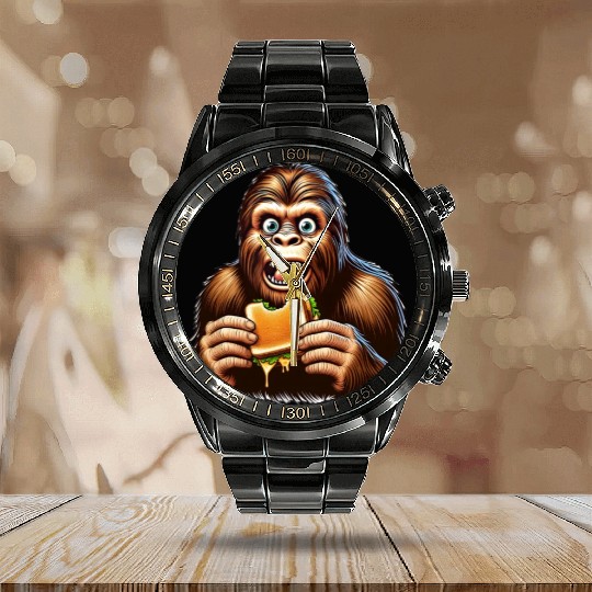 Bigfoot Discovers Grilled Cheese Sandwich Calendar Steel Band Watch