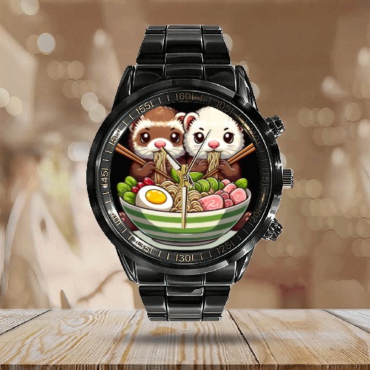 Ferret Ramen Noodle Japanese Kawaii Anime Gifts Calendar Steel Band Watch