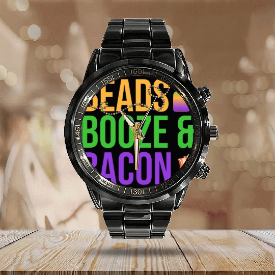 Beads Booze & Bacon Mardi Gras Carnival Calendar Steel Band Watch