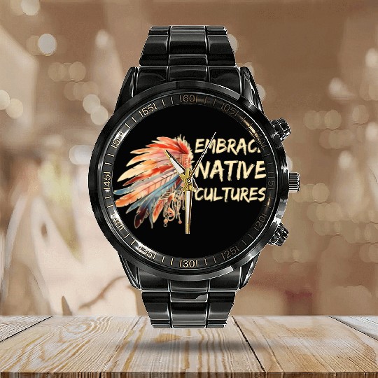 Embrace Native Cultures National Indigenous People Calendar Steel Band Watch