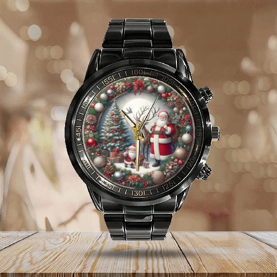 Happy Santa Claus: Traditional Christmas Image Calendar Steel Band Watch