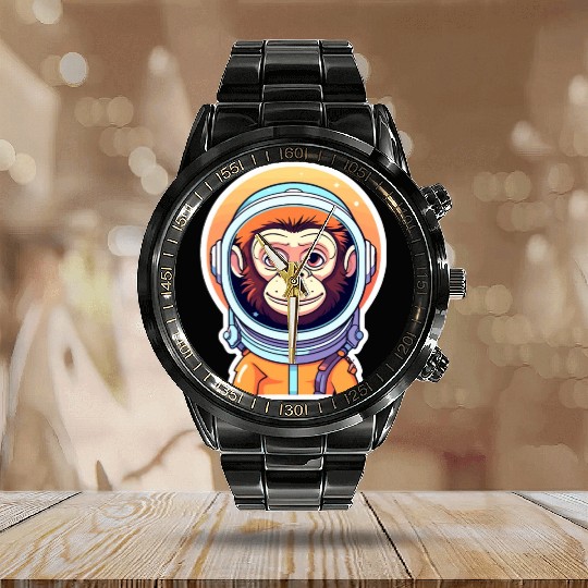 Monkey Ape Astronaut Illustration Calendar Steel Band Watch