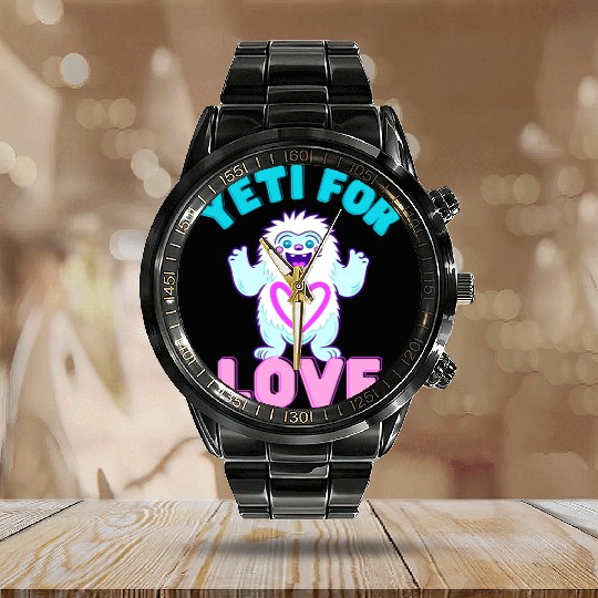 Yeti for Love Funny Valentines Day Calendar Steel Band Watch