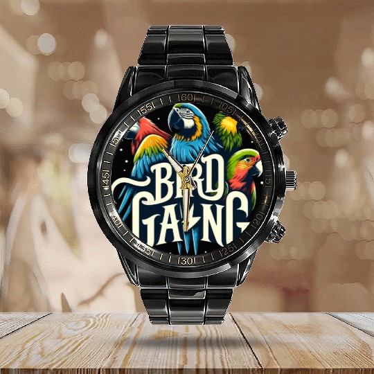 Bird Gang Parrot Funny Birder Flock Owner Macaw Calendar Steel Band Watch