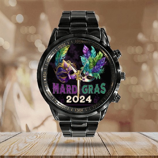 Mardi Gras 2024 Jester Feather Masks Carnival Para Calendar Steel Band Watch
