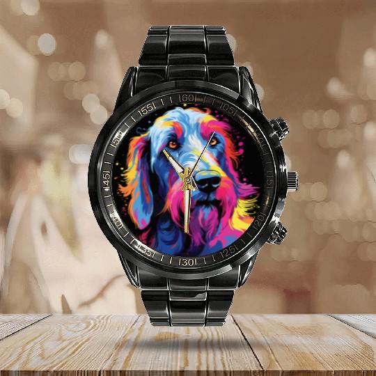 Watercolor Colorful Irish wolfhound Calendar Steel Band Watch