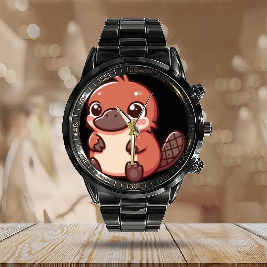 Playful Platypus Cartoon Calendar Steel Band Watch