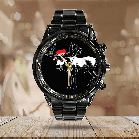 Christmas Moose X mas Deer Animal Fan Hilarious Calendar Steel Band Watch
