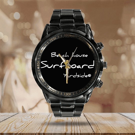 Beach house Surfboard Yardside font logo white Calendar Steel Band Watch