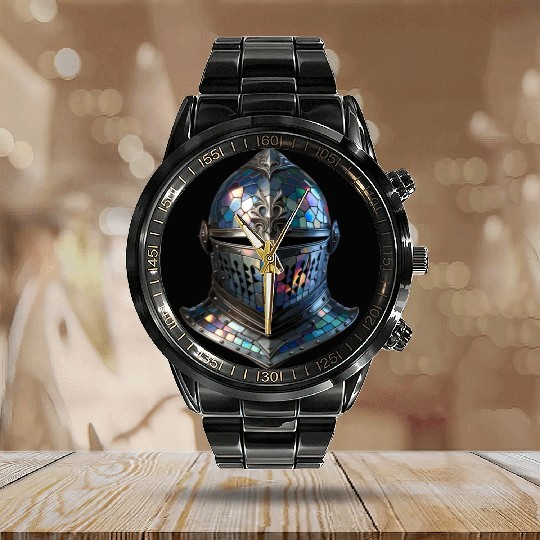 Enchanted Knight's Helmet - Stained Glass Armor Calendar Steel Band Watch