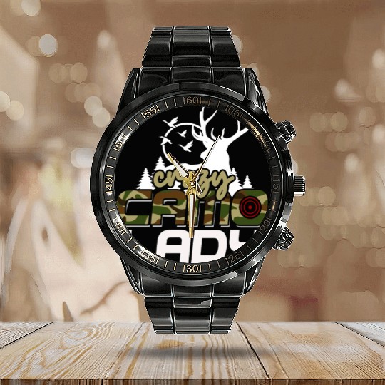 Crazy Camo Lady Women's Deer Hunting Season Camo Calendar Steel Band Watch