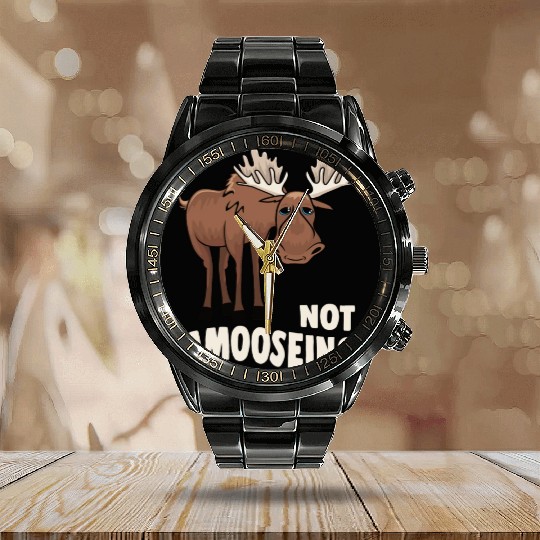 Not Amooseing Cool Moose Calendar Steel Band Watch