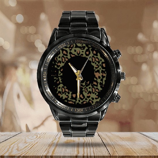 Q army camo design Calendar Steel Band Watch