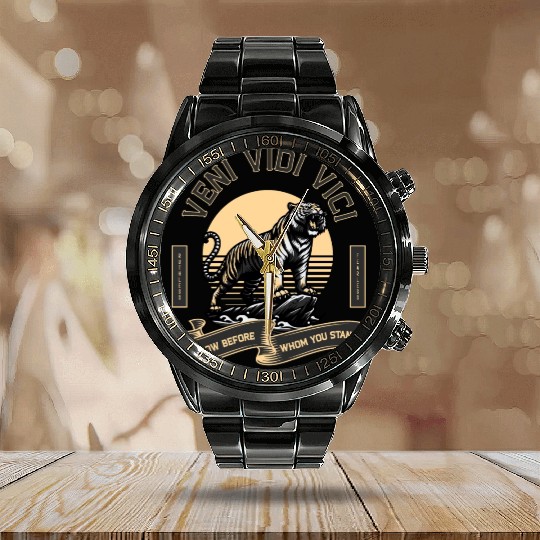 Veni Vidi Vici Wild Tiger Calendar Steel Band Watch