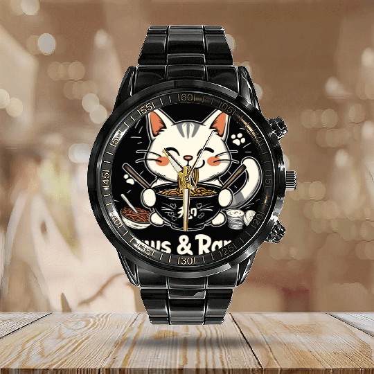 Funny Cat Paws and Ramen Kawai Calendar Steel Band Watch