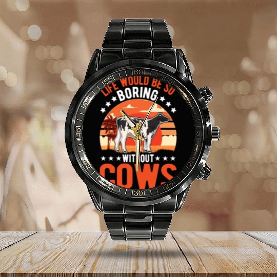 Cow Cattle Breeder Farmer Cows Calendar Steel Band Watch