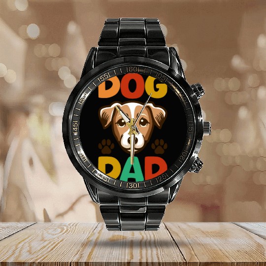 Jack Russell Terrier Dog Dad Typography Calendar Steel Band Watch