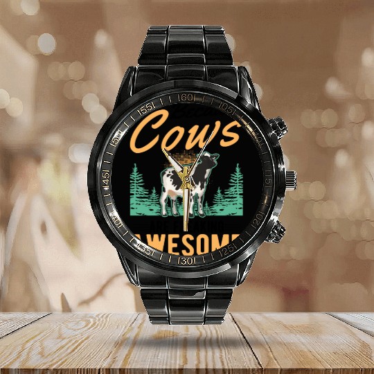 Cow Cattle Breeder Farmer Cows Calendar Steel Band Watch