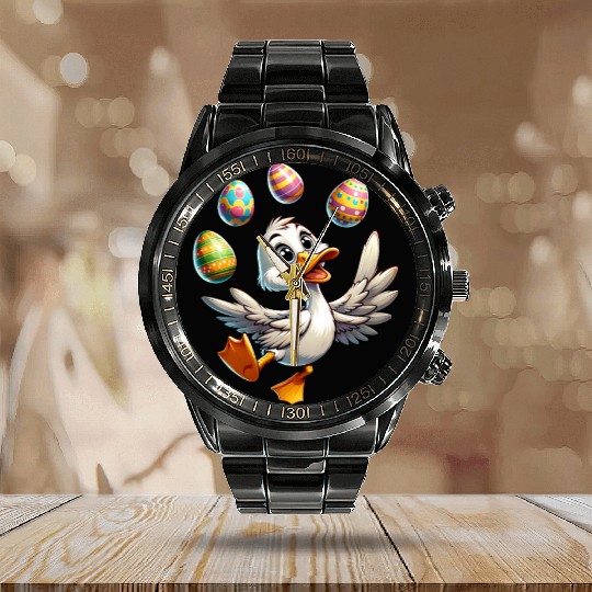 Easter Duck Juggling Eggs, Artistic Drake Calendar Steel Band Watch