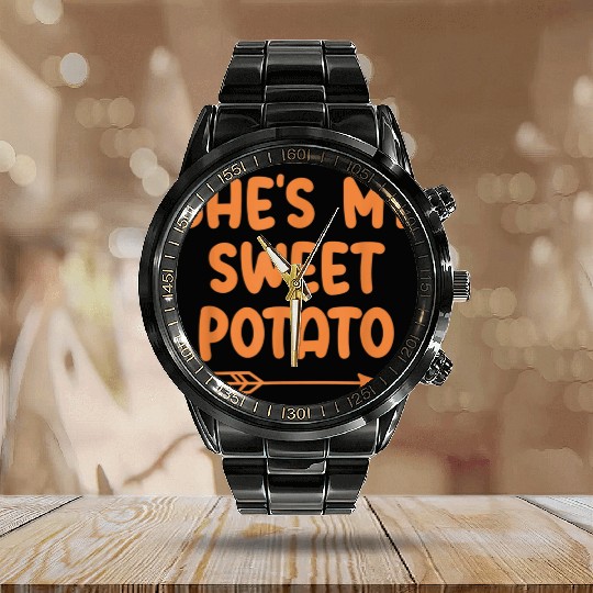 My Sweet Potato Couple Women Calendar Steel Band Watch